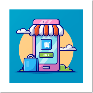 Online Shopping Cartoon Vector Icon Illustration Posters and Art